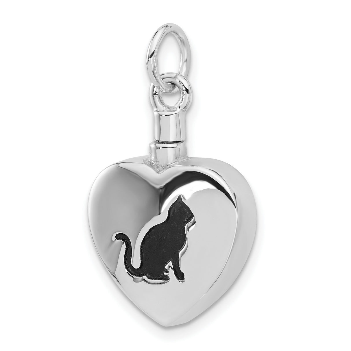 Sterling Silver Heart Shaped Cat Silhouette Urn Pendant, Pet Memorial Jewelry for Women