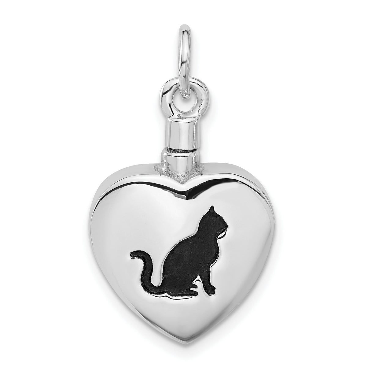 Sterling Silver Heart Shaped Cat Silhouette Urn Pendant, Pet Memorial Jewelry for Women