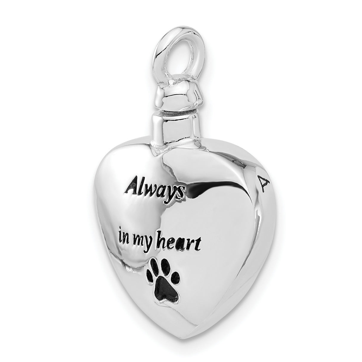 Sterling Silver Heart Pendant with Paw Print and Always in My Heart Engraving