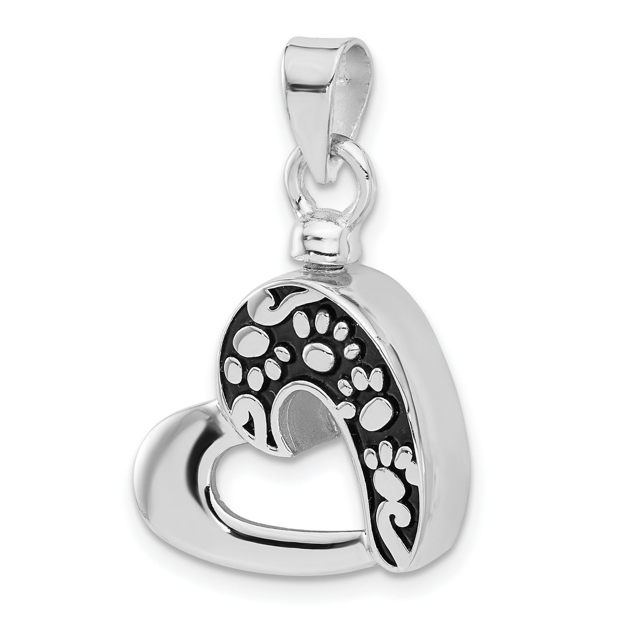 Sterling Silver Heart Pendant with Black Enamel and Paw Prints, Pet Memorial Jewelry