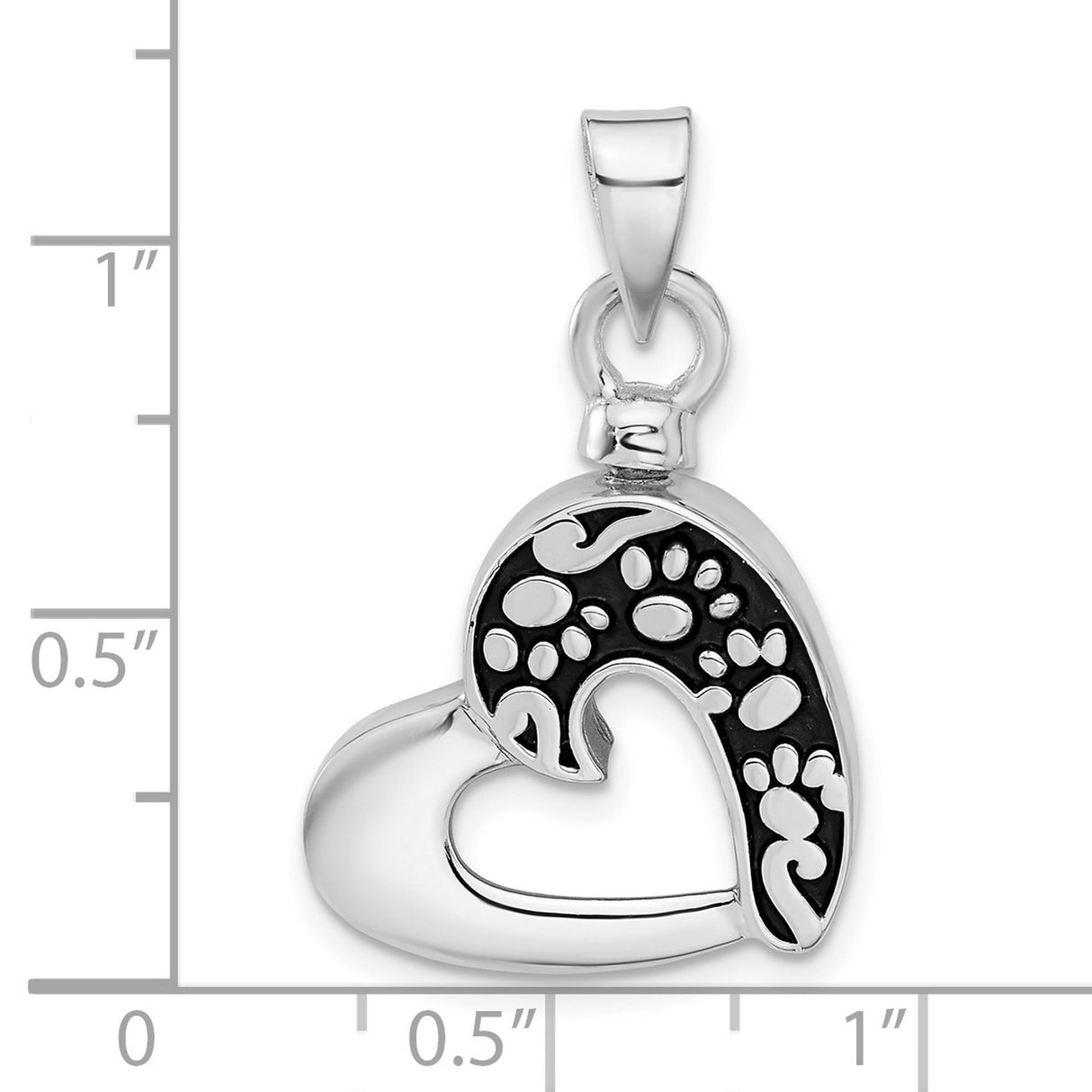 Sterling Silver Heart Pendant with Black Enamel and Paw Prints, Pet Memorial Jewelry