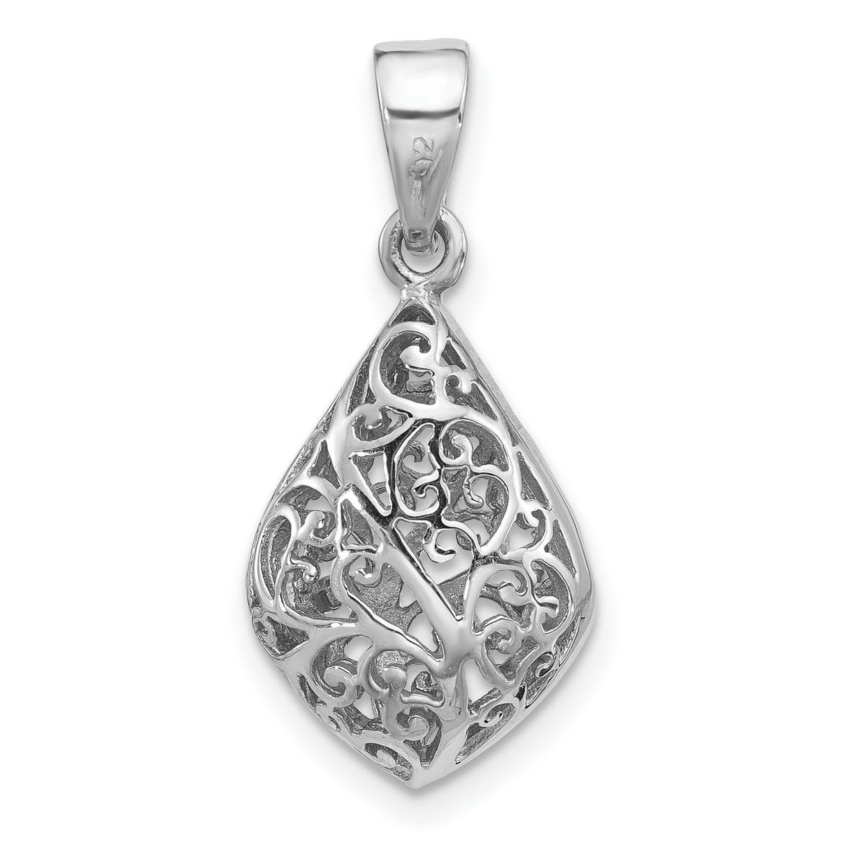 Sterling Silver Teardrop Pendant with Filigree Cutout Ichthys Fish Symbol, Christian Jewelry for Women