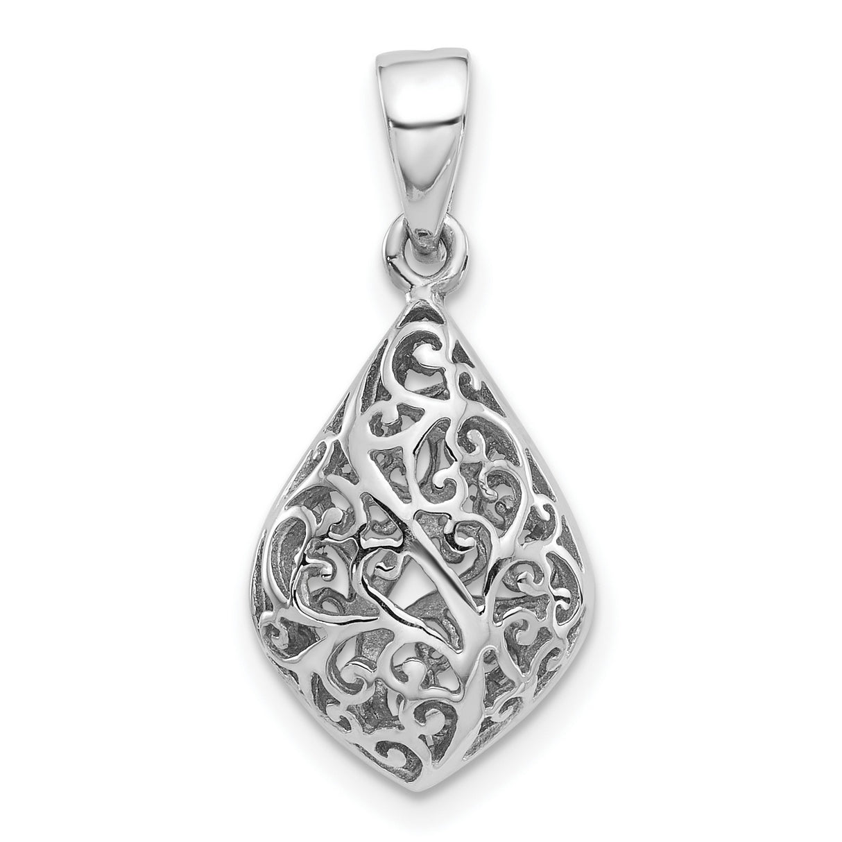 Sterling Silver Teardrop Pendant with Filigree Cutout Ichthys Fish Symbol, Christian Jewelry for Women