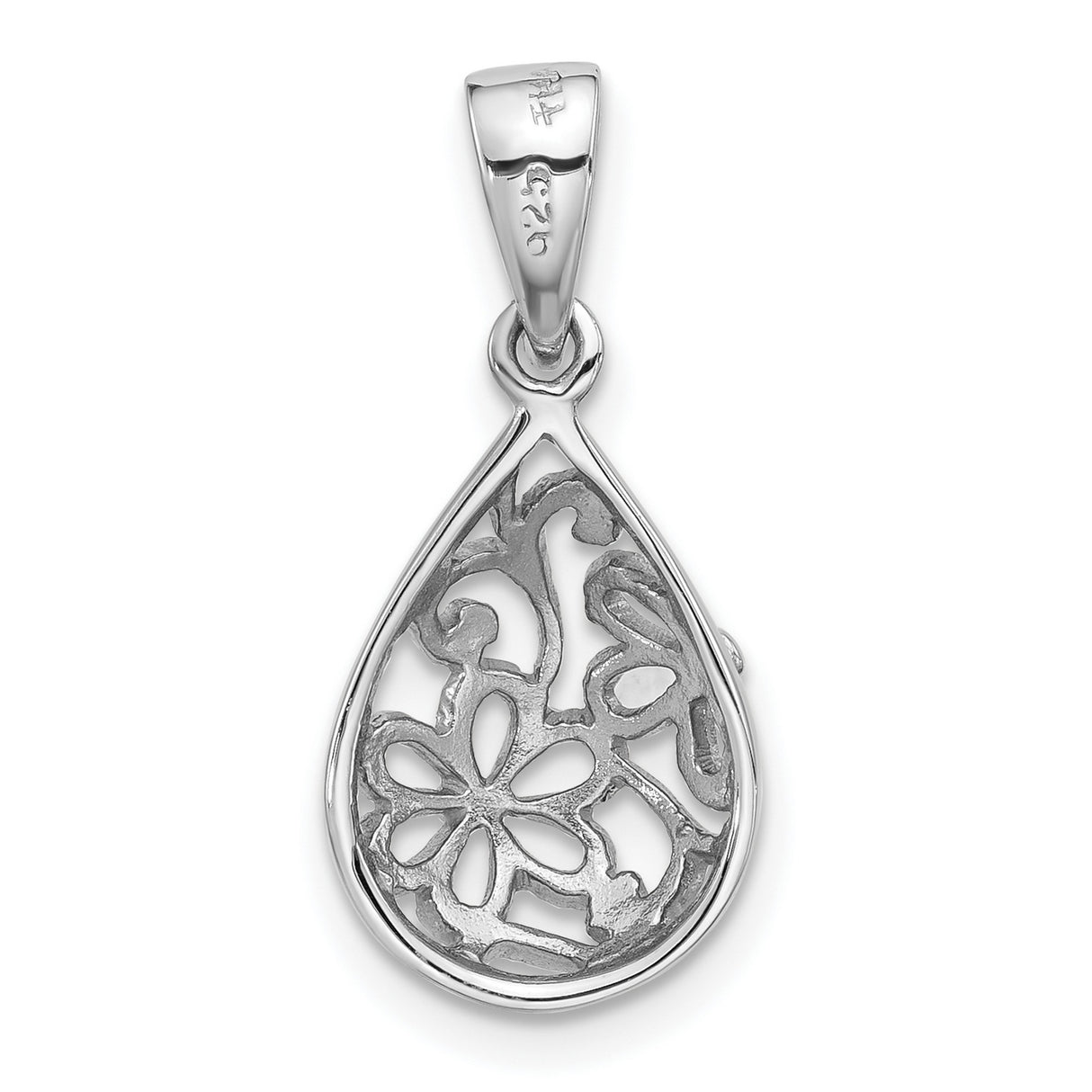 Sterling Silver Teardrop Pendant with Openwork Floral Design, Nature Inspired Jewelry for Women
