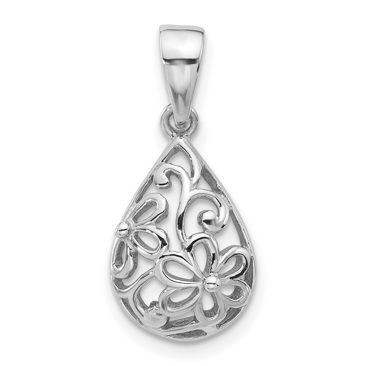 Sterling Silver Teardrop Pendant with Openwork Floral Design, Nature Inspired Jewelry for Women