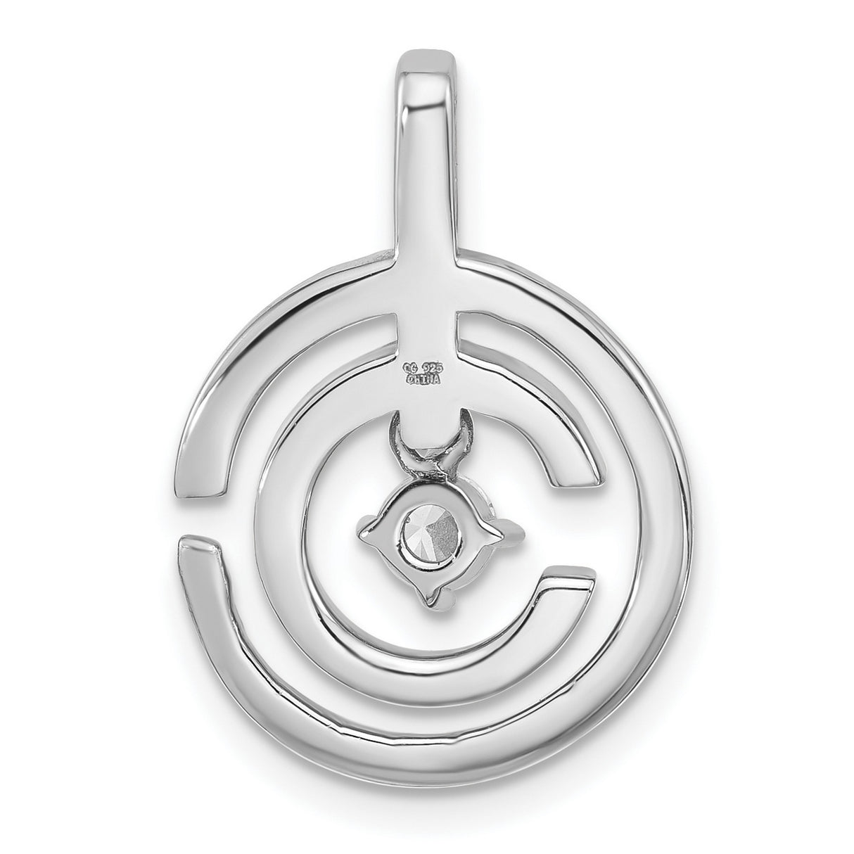 Sterling Silver Circle Pendant with Cubic Zirconia Center, Intertwined Design for Women