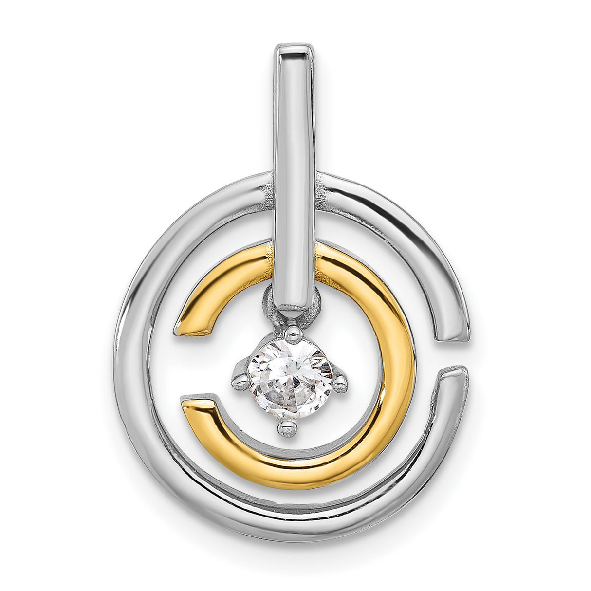 Sterling Silver Circle Pendant with Cubic Zirconia Center, Intertwined Design for Women