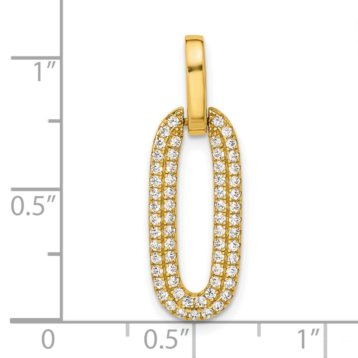 Sterling Silver Oval Link Pendant with Cubic Zirconia, Gold-Plated Modern Geometric Design