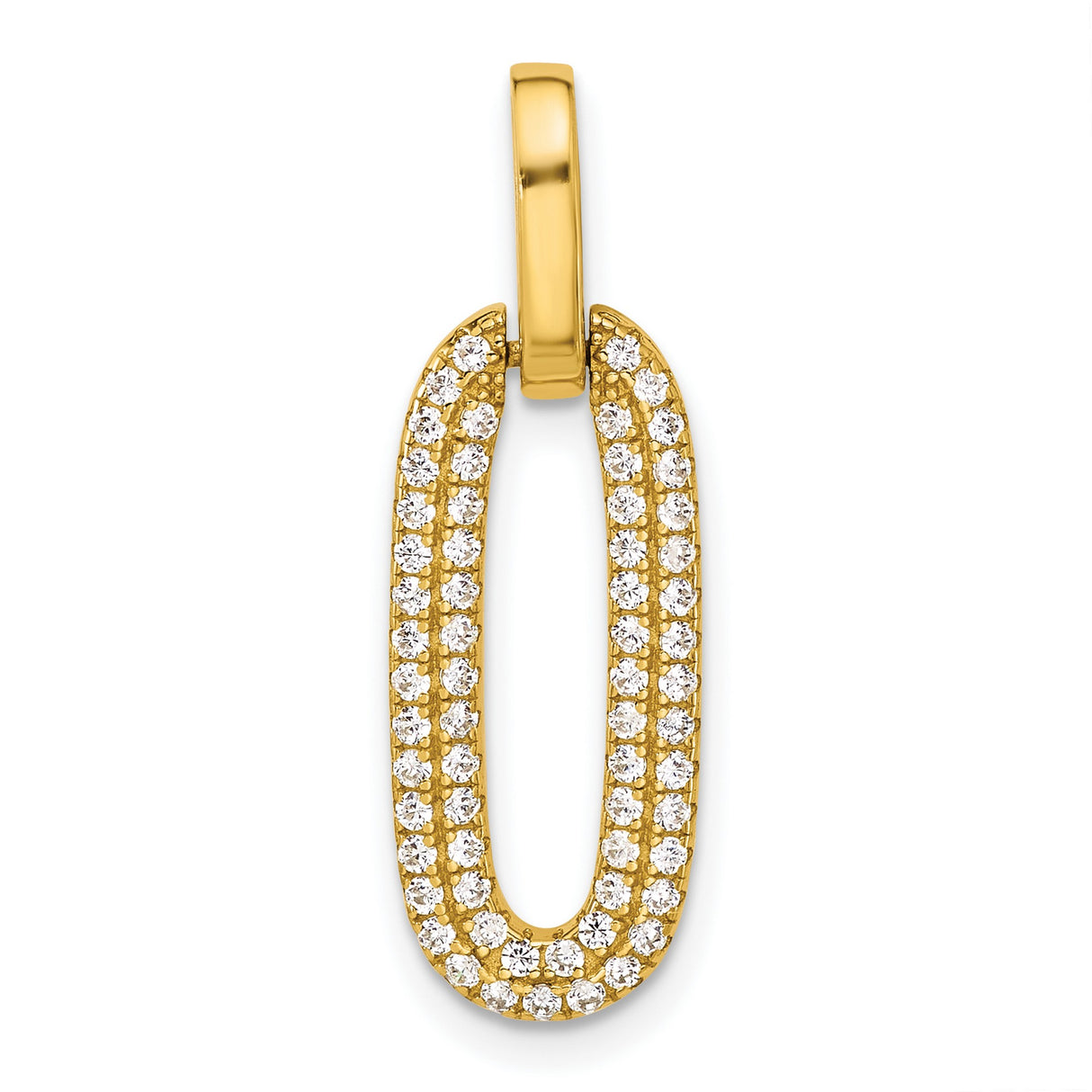 Sterling Silver Oval Link Pendant with Cubic Zirconia, Gold-Plated Modern Geometric Design