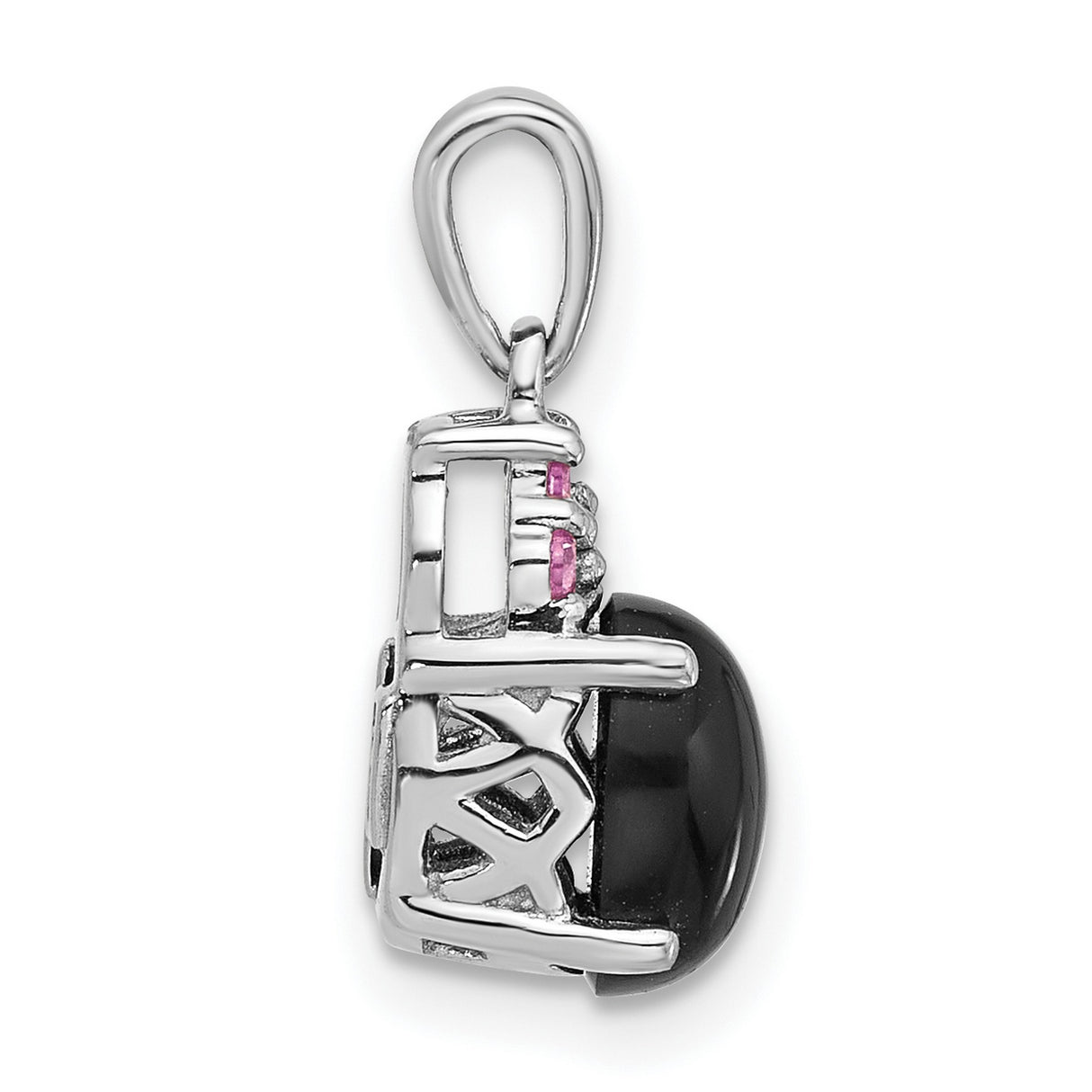 Sterling Silver Pendant with Black Onyx and Pink Cubic Zirconia Accents
