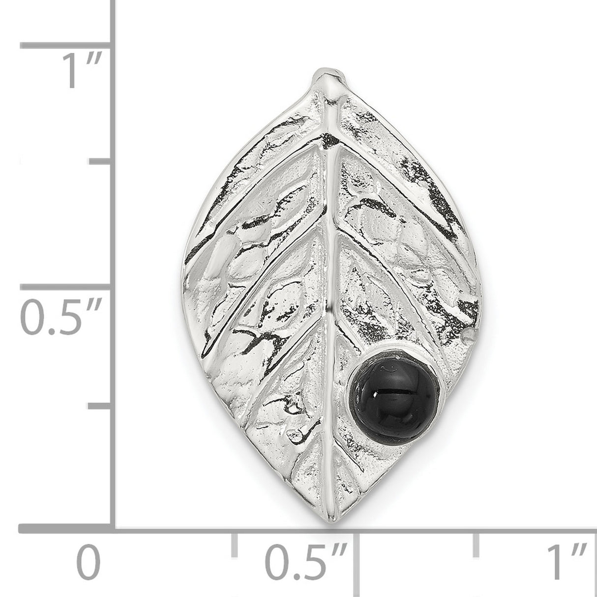 Sterling Silver Leaf Pendant with Black Onyx, Oxidized Finish, Nature Inspired Design
