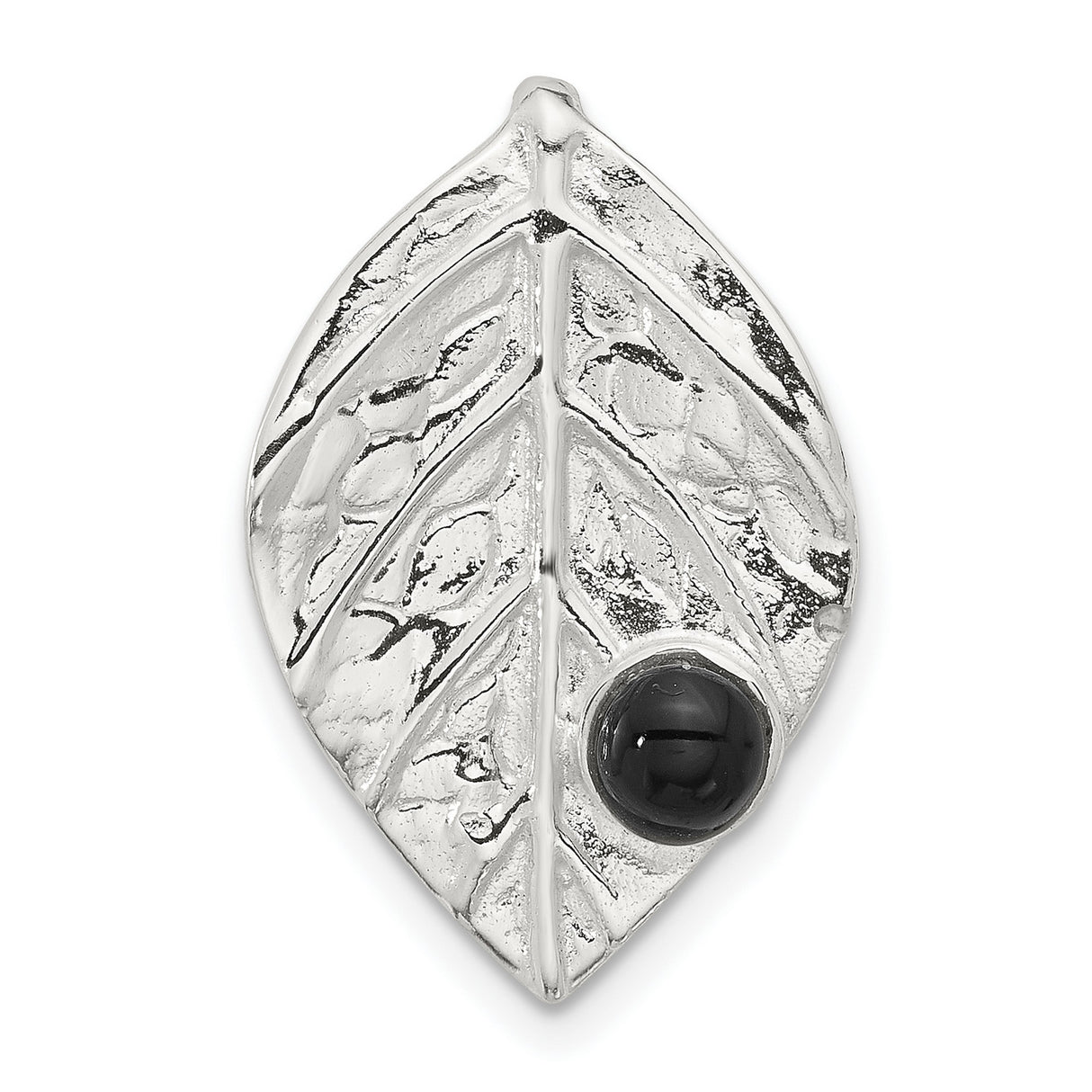 Sterling Silver Leaf Pendant with Black Onyx, Oxidized Finish, Nature Inspired Design