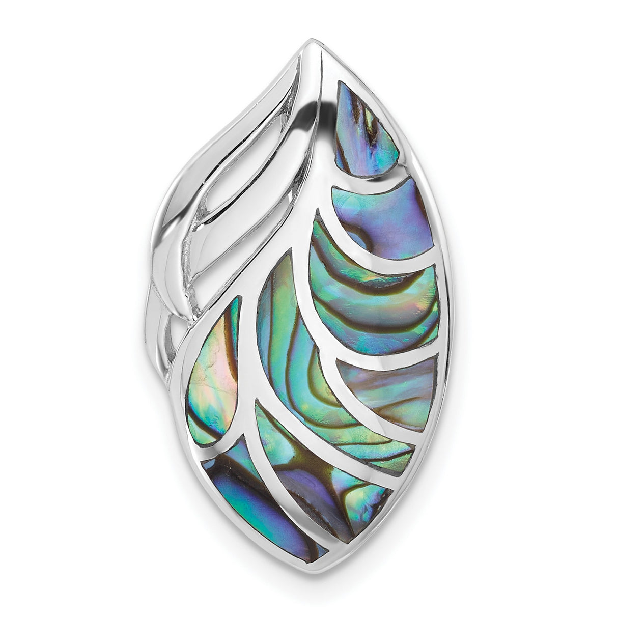 Sterling Silver Leaf Pendant with Inlaid Abalone Shell, Botanical Boho Jewelry for Women