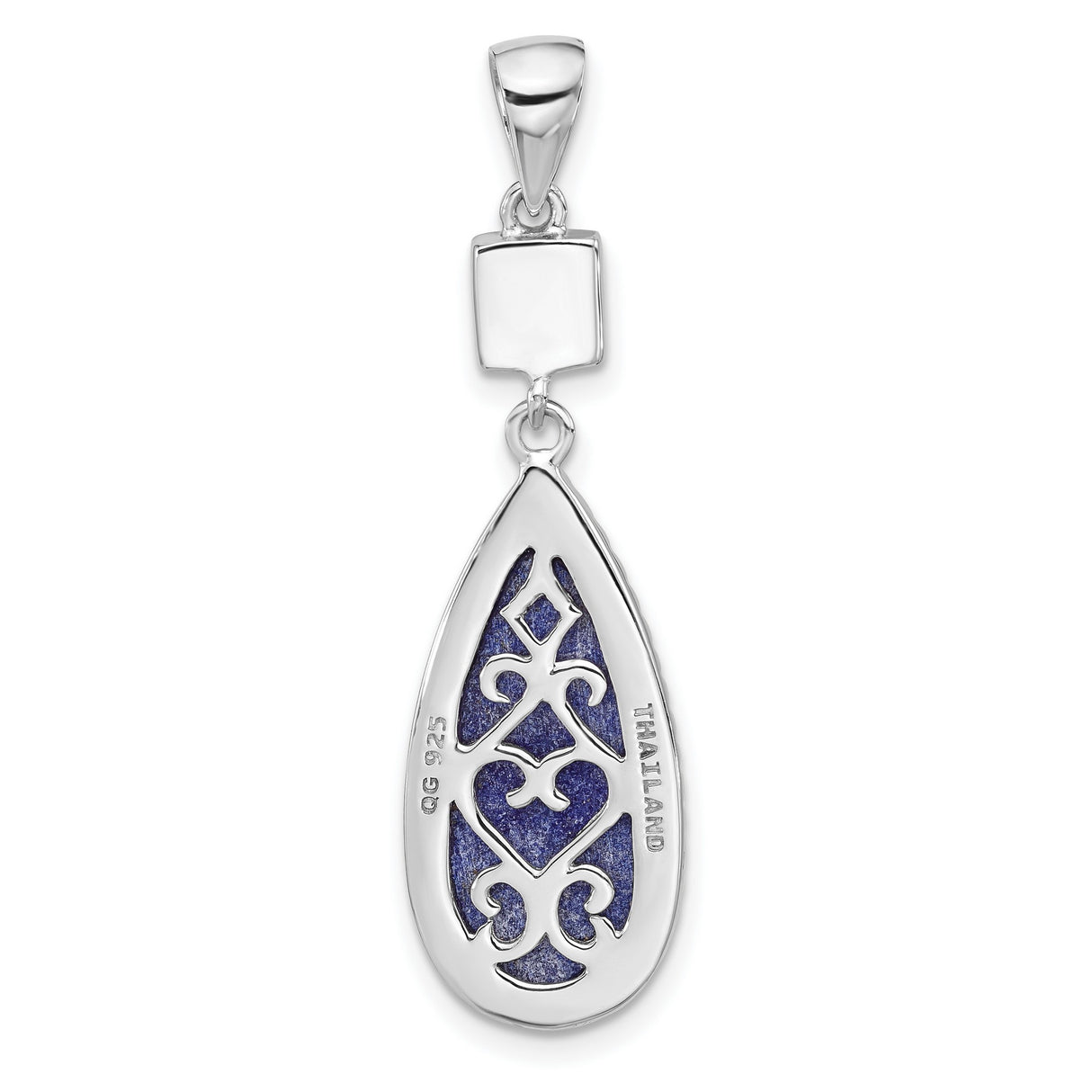 Sterling Silver Teardrop Pendant with Lapis Lazuli and Cubic Zirconia Accent, Boho Meditation Jewelry