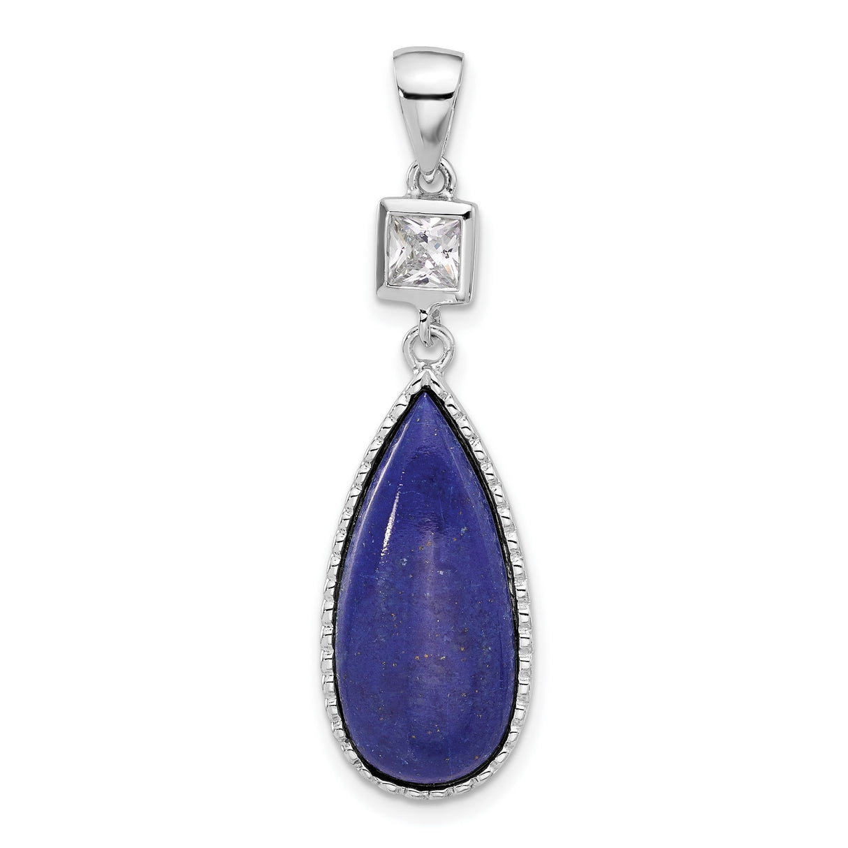 Sterling Silver Teardrop Pendant with Lapis Lazuli and Cubic Zirconia Accent, Boho Meditation Jewelry