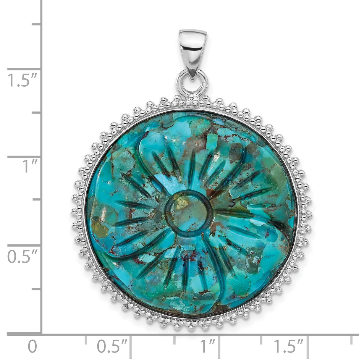 Sterling Silver Pendant with Carved Turquoise Flower Motif, Boho Floral Design