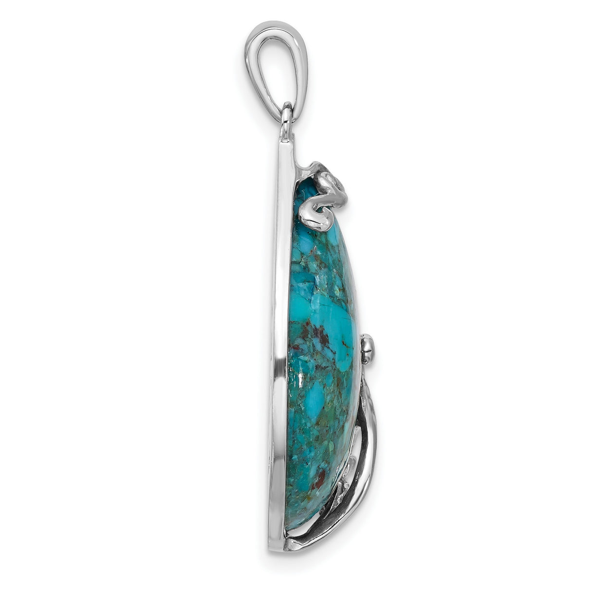 Sterling Silver Teardrop Pendant with Natural Composite Turquoise, Boho Filigree Design