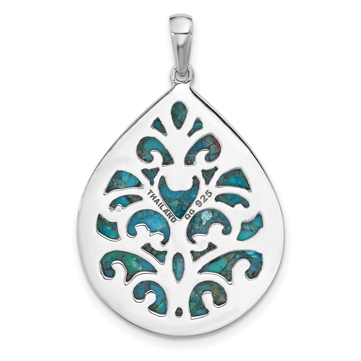 Sterling Silver Teardrop Pendant with Natural Composite Turquoise, Boho Filigree Design