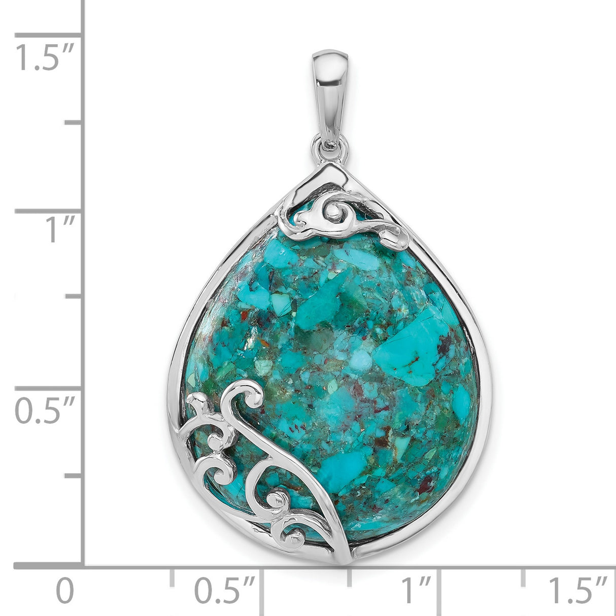 Sterling Silver Teardrop Pendant with Natural Composite Turquoise, Boho Filigree Design
