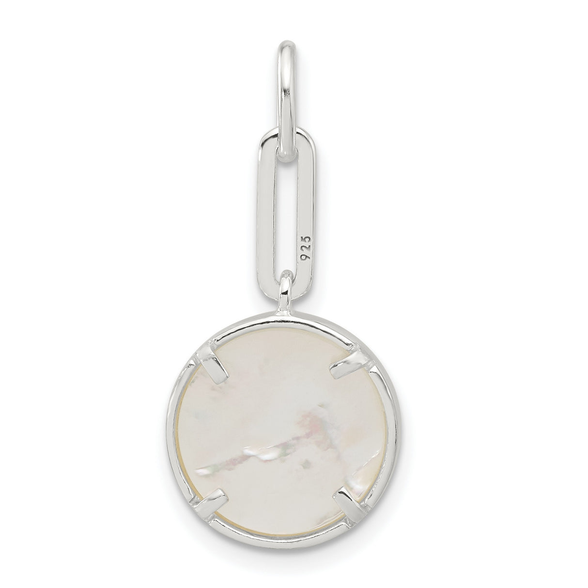 Sterling Silver Round Pendant with Mother-of-Pearl Inlay and Cubic Zirconia Accent