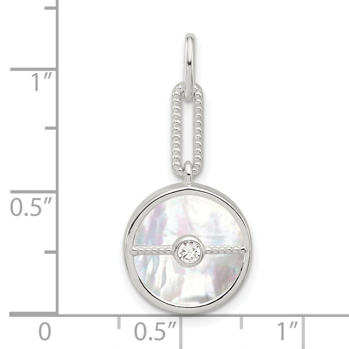 Sterling Silver Round Pendant with Mother-of-Pearl Inlay and Cubic Zirconia Accent