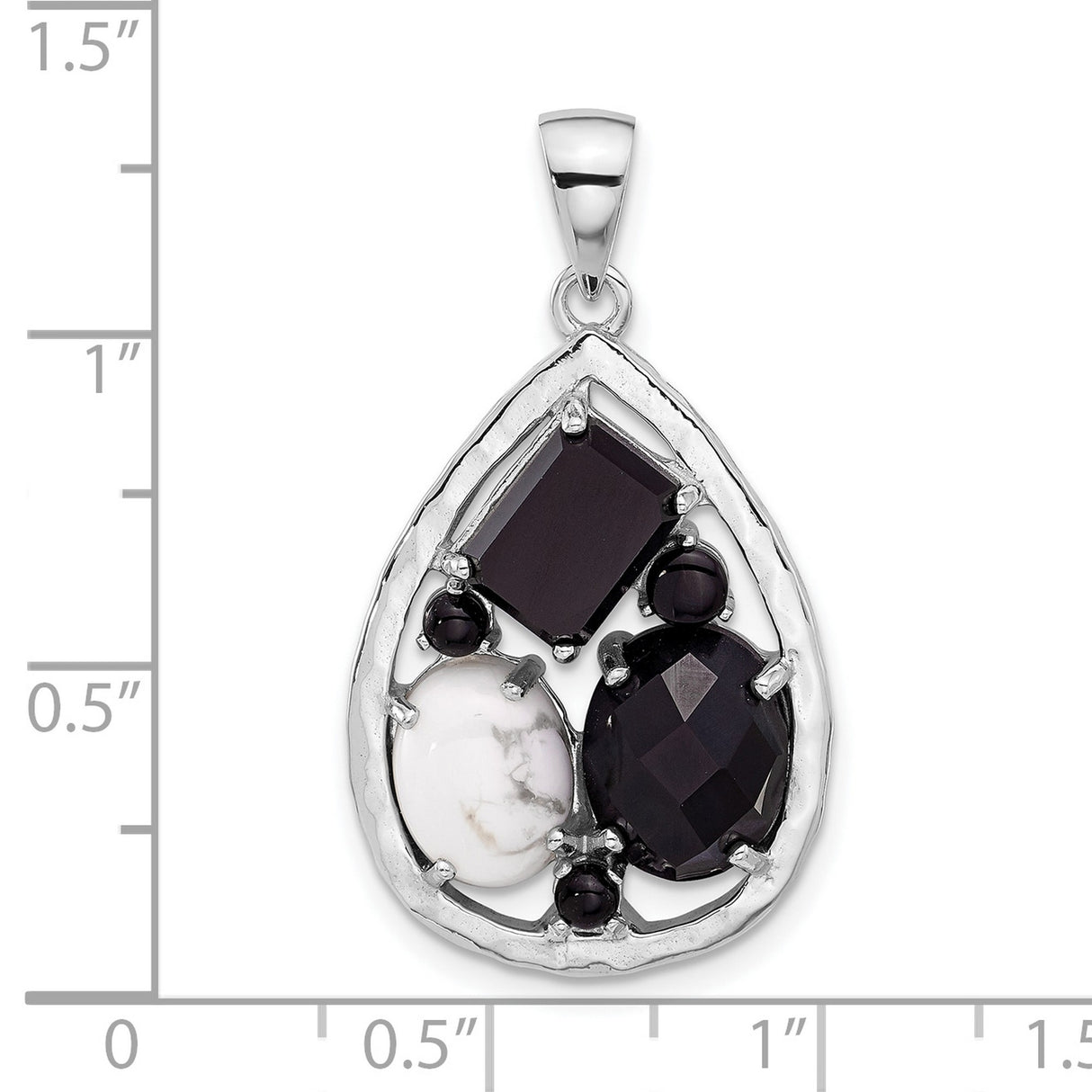 Sterling Silver Teardrop Pendant with Howlite and Agate, Modern Mosaic Design for Women