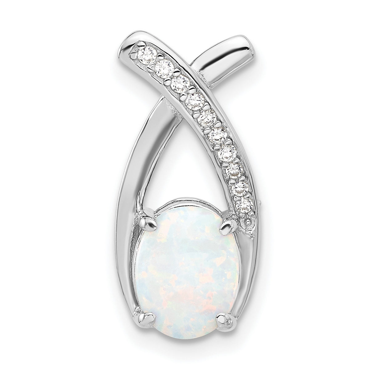 Sterling Silver Ichthys Pendant with Lab Created White Opal and Cubic Zirconia, Christian Infinity Design