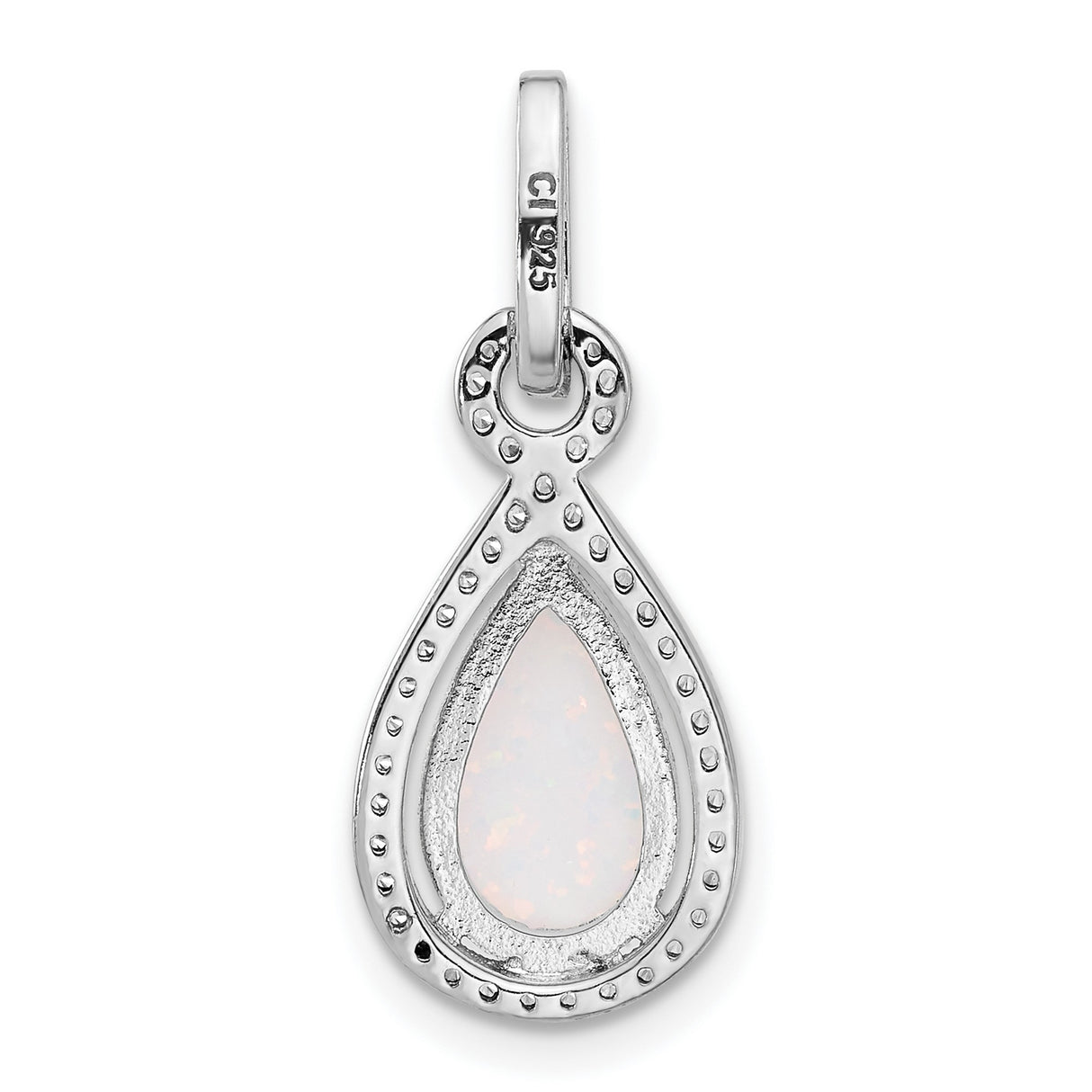 Sterling Silver Teardrop Pendant with Pear-Shaped Opal and Cubic Zirconia Halo
