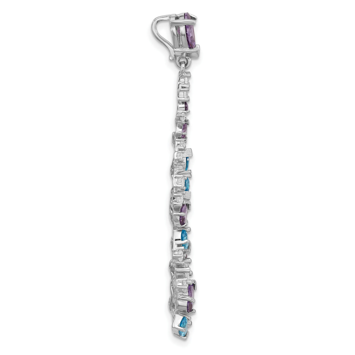 Sterling Silver Pendant with Amethyst, Blue Topaz and Cubic Zirconia, Teardrop Cascading Design