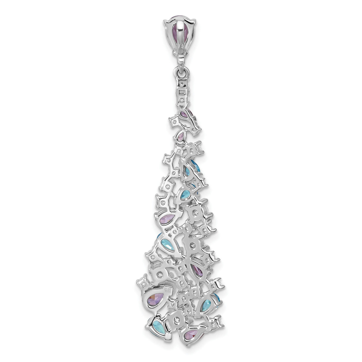 Sterling Silver Pendant with Amethyst, Blue Topaz and Cubic Zirconia, Teardrop Cascading Design