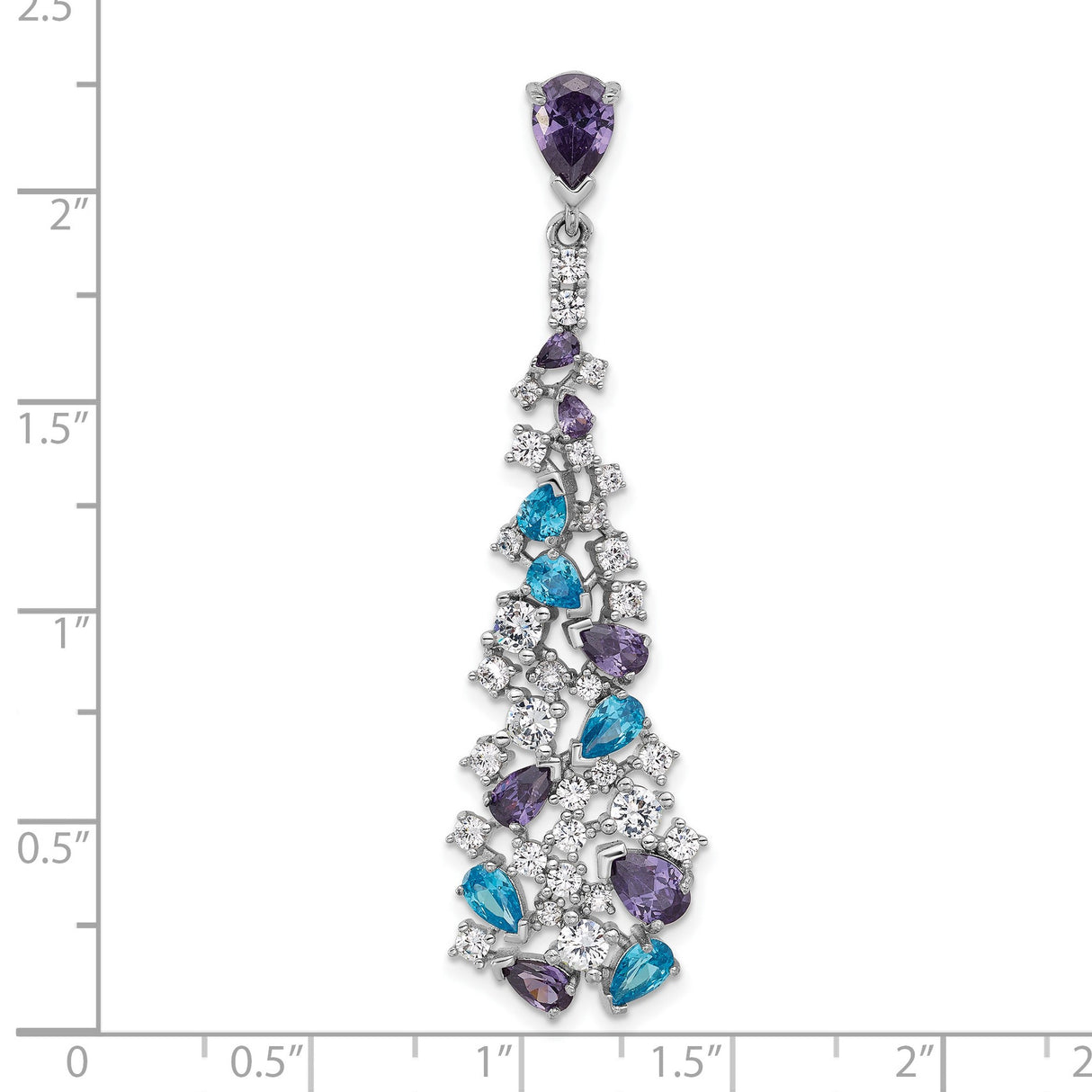 Sterling Silver Pendant with Amethyst, Blue Topaz and Cubic Zirconia, Teardrop Cascading Design