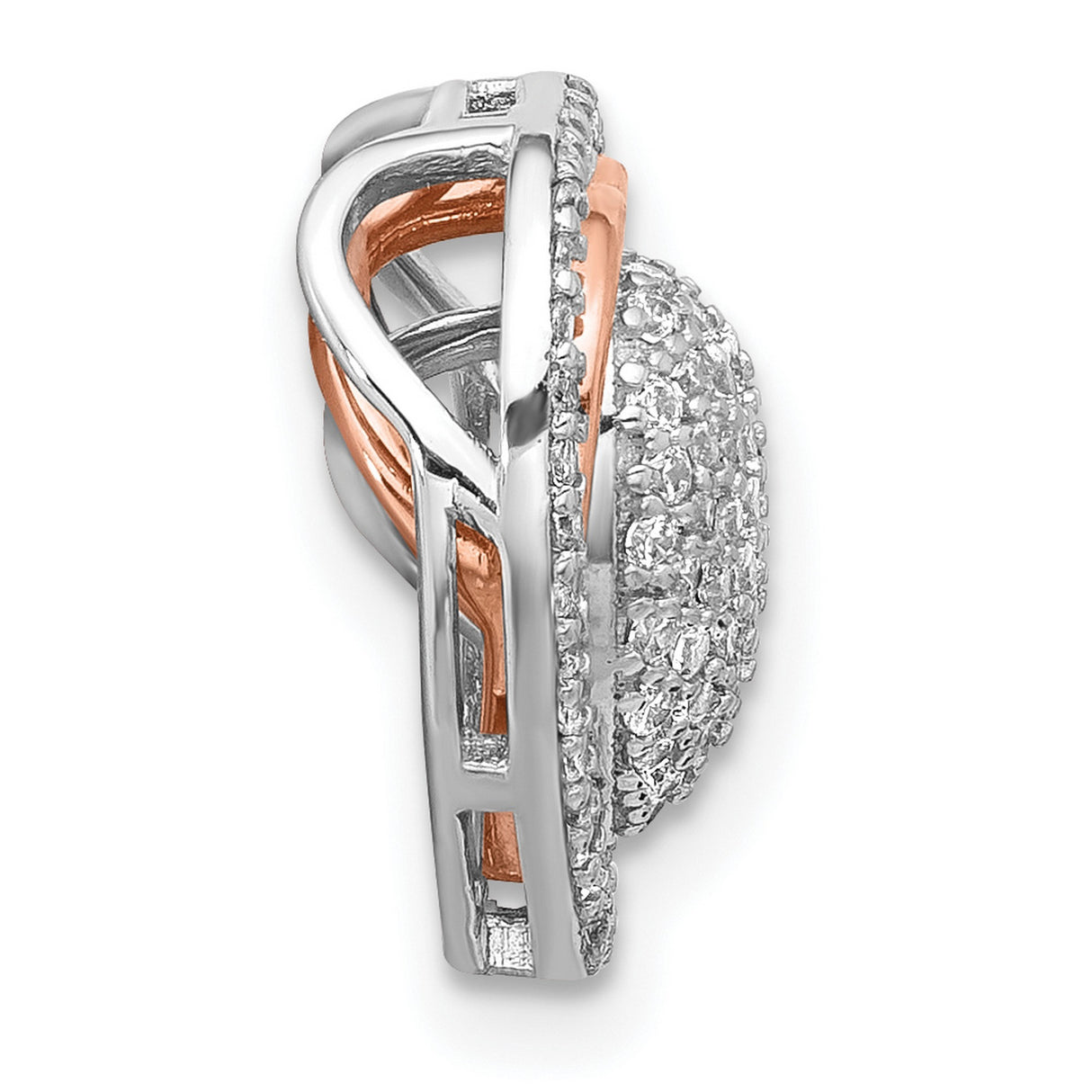 Sterling Silver Heart Pendant with Cubic Zirconia Center and Rose Gold Accent