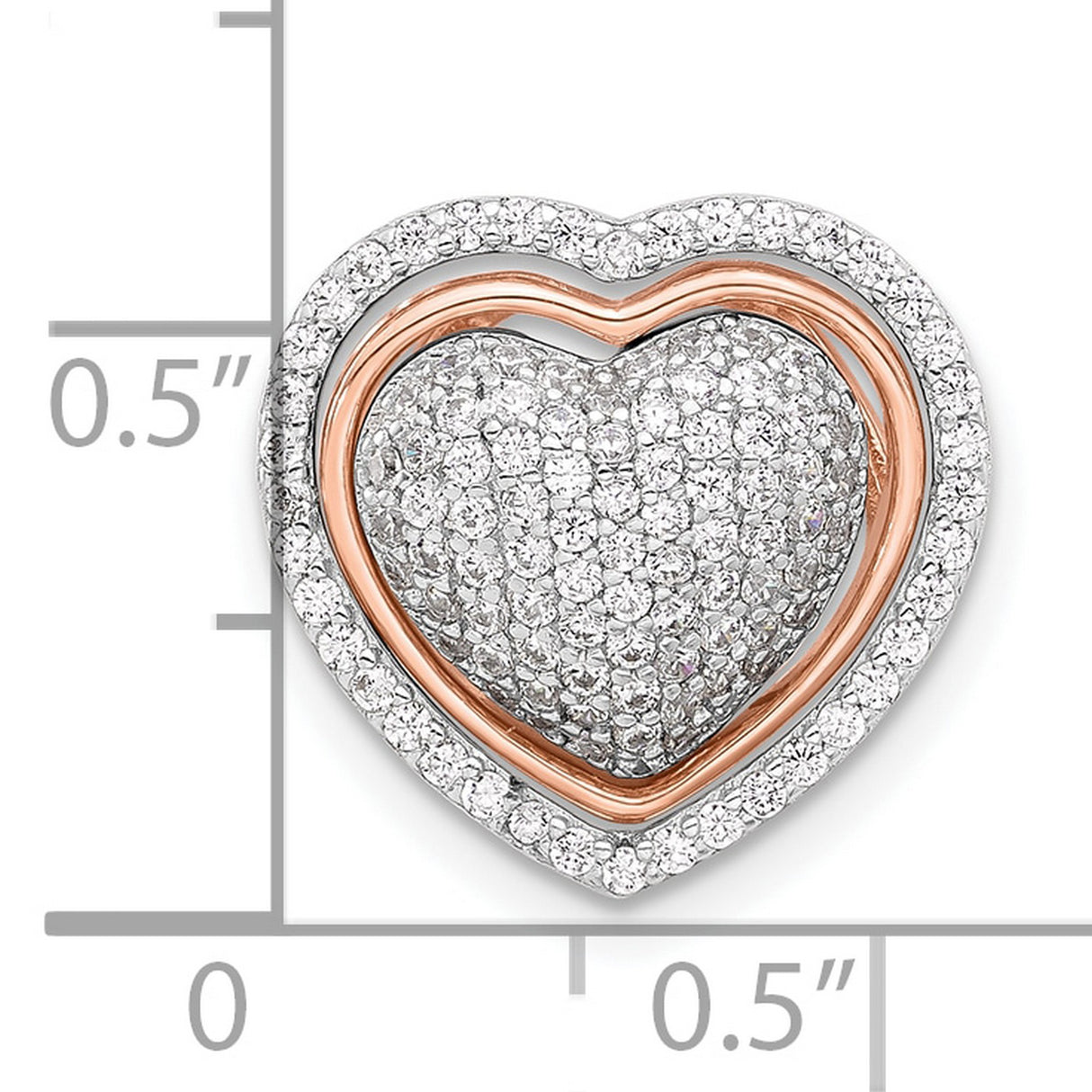 Sterling Silver Heart Pendant with Cubic Zirconia Center and Rose Gold Accent