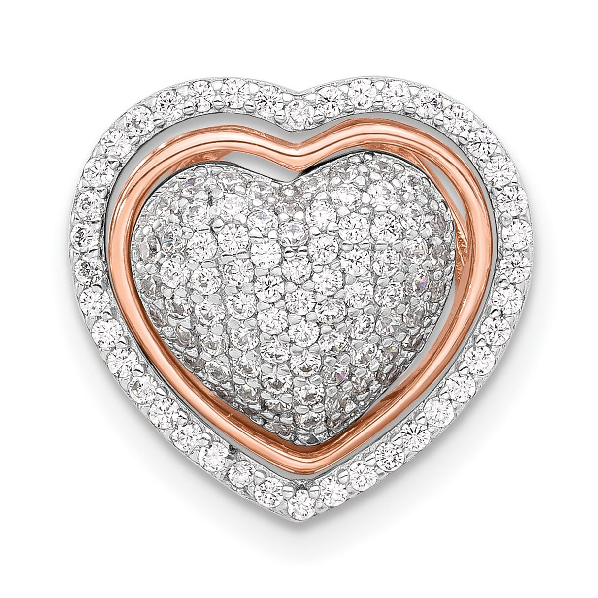 Sterling Silver Heart Pendant with Cubic Zirconia Center and Rose Gold Accent