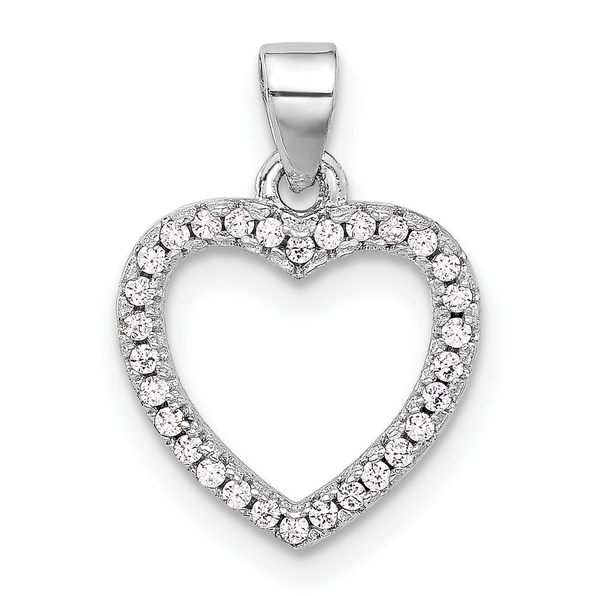 Sterling Silver Heart Pendant with Cubic Zirconia, Open Heart Design Jewelry for Women