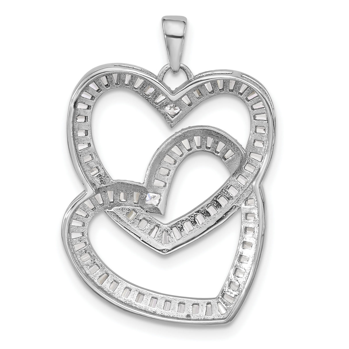 Sterling Silver Pendant with Cubic Zirconia, Interlocking Hearts, Romantic Jewelry for Women