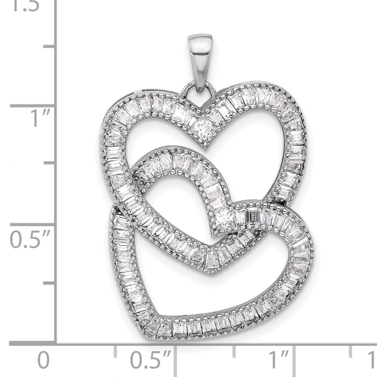 Sterling Silver Pendant with Cubic Zirconia, Interlocking Hearts, Romantic Jewelry for Women