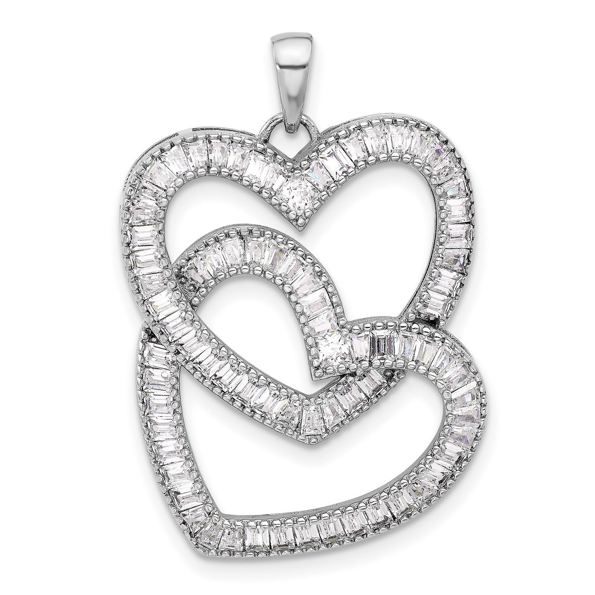 Sterling Silver Pendant with Cubic Zirconia, Interlocking Hearts, Romantic Jewelry for Women