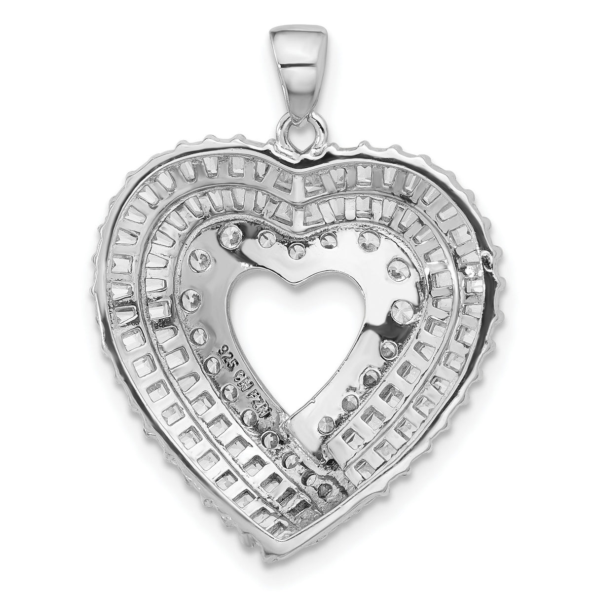 Sterling Silver Heart Pendant with Layered Cubic Zirconia, Double Heart Pavé Design for Women