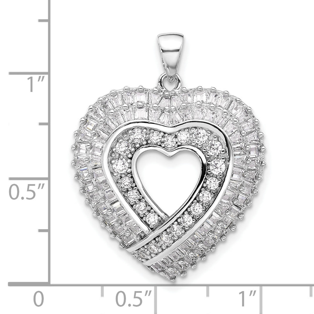 Sterling Silver Heart Pendant with Layered Cubic Zirconia, Double Heart Pavé Design for Women