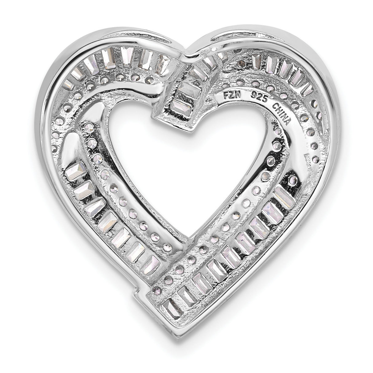 Sterling Silver Heart Pendant with Cubic Zirconia, Open Heart Design, Channel Set Stones