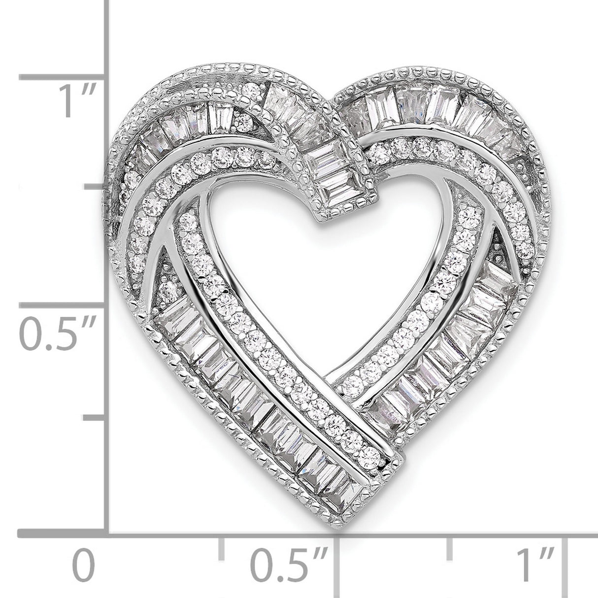 Sterling Silver Heart Pendant with Cubic Zirconia, Open Heart Design, Channel Set Stones