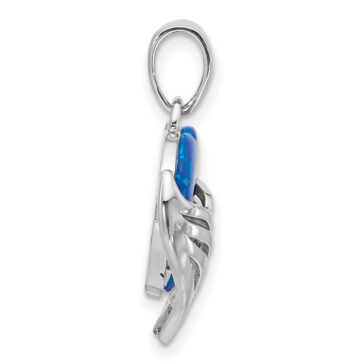 Sterling Silver Heart Pendant with Lab Created Blue Opal, Angel Wings, Spiritual Memorial Jewelry