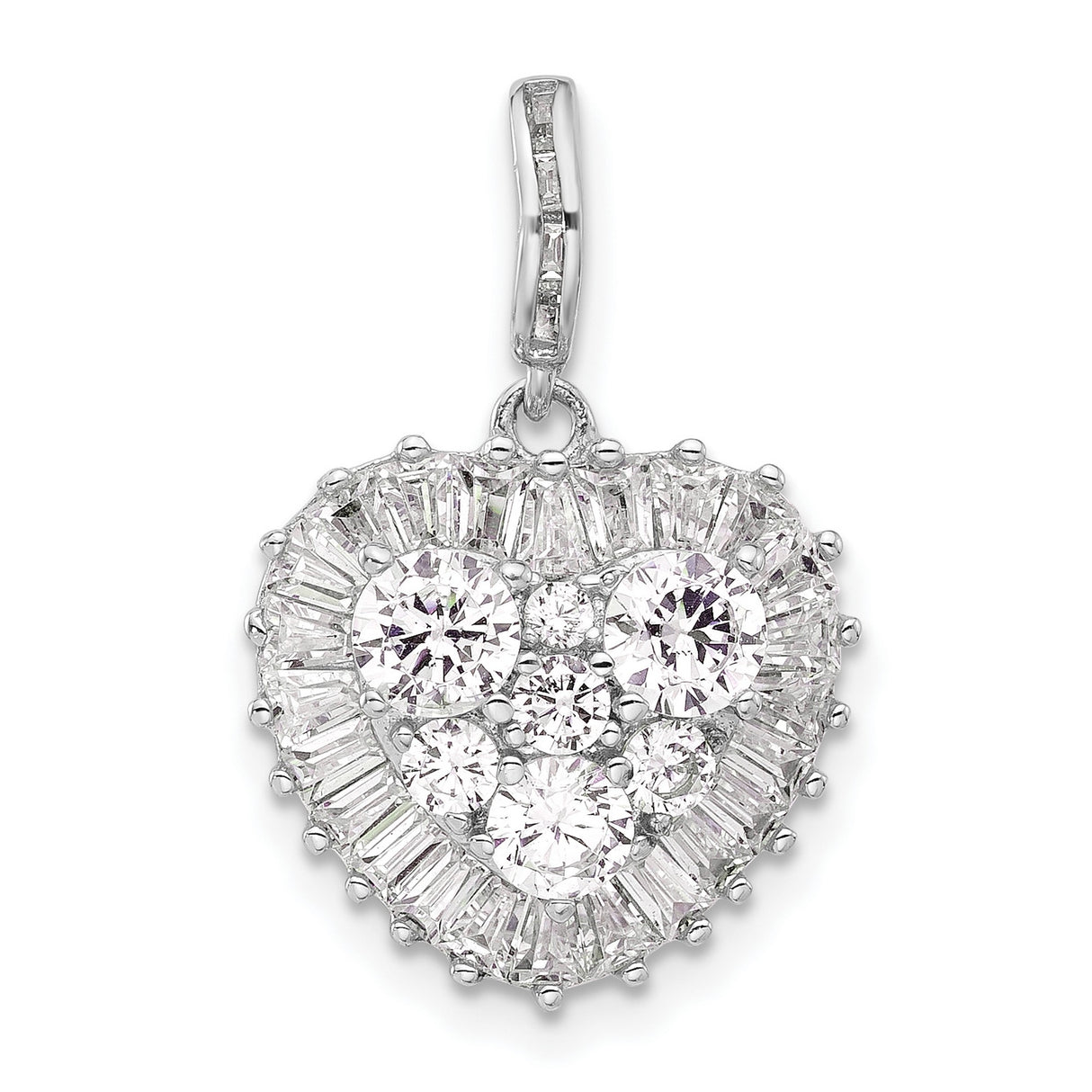 Sterling Silver Heart Pendant with Cubic Zirconia, Romantic Cluster Design for Women