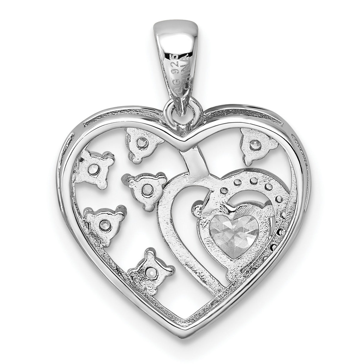Sterling Silver Double Open Heart Pendant with Cubic Zirconia, Romantic Jewelry for Women
