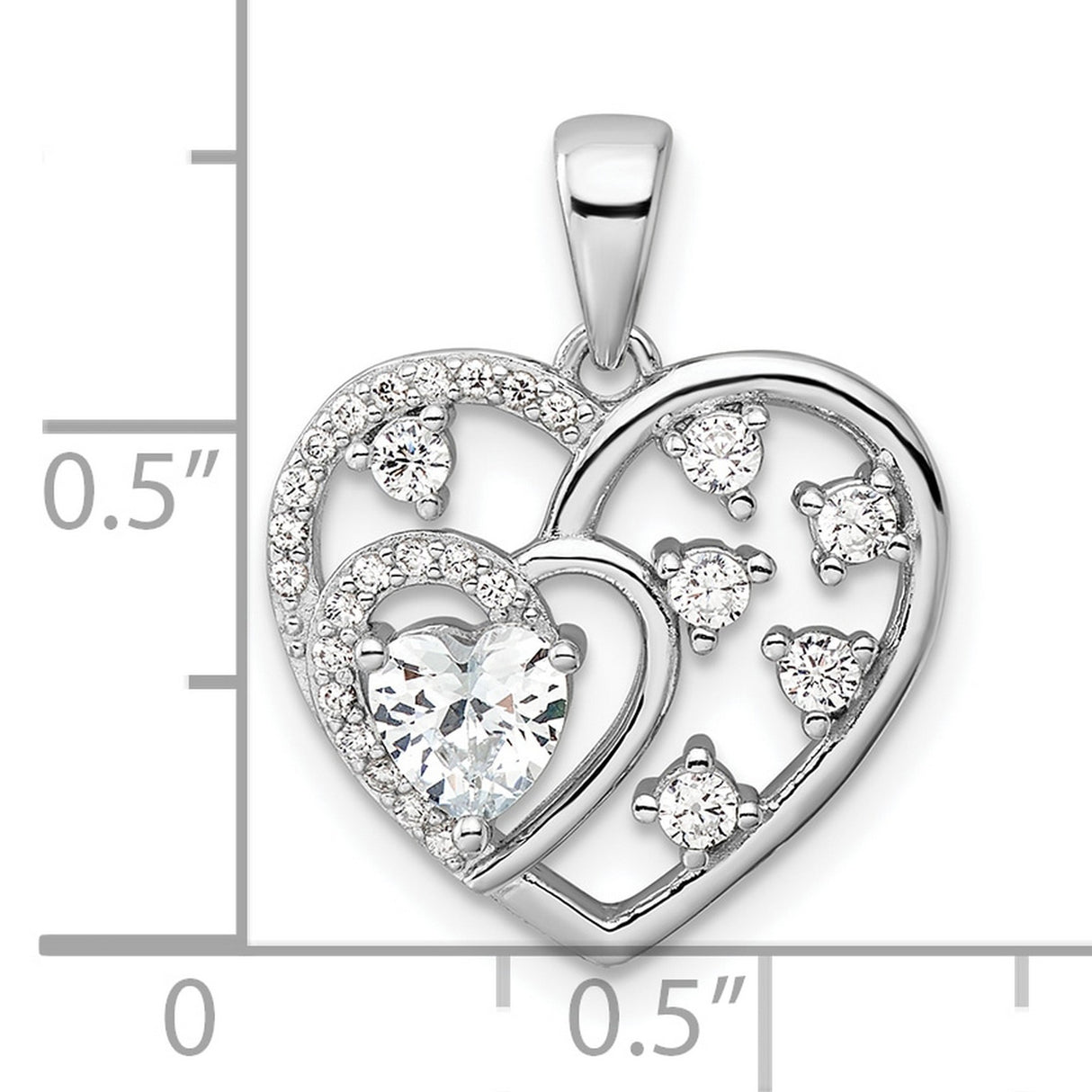 Sterling Silver Double Open Heart Pendant with Cubic Zirconia, Romantic Jewelry for Women