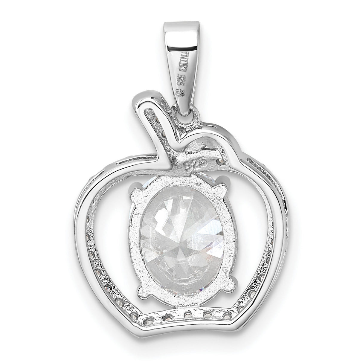 Sterling Silver Apple Pendant with Oval Cut Cubic Zirconia, Teacher Appreciation Jewelry