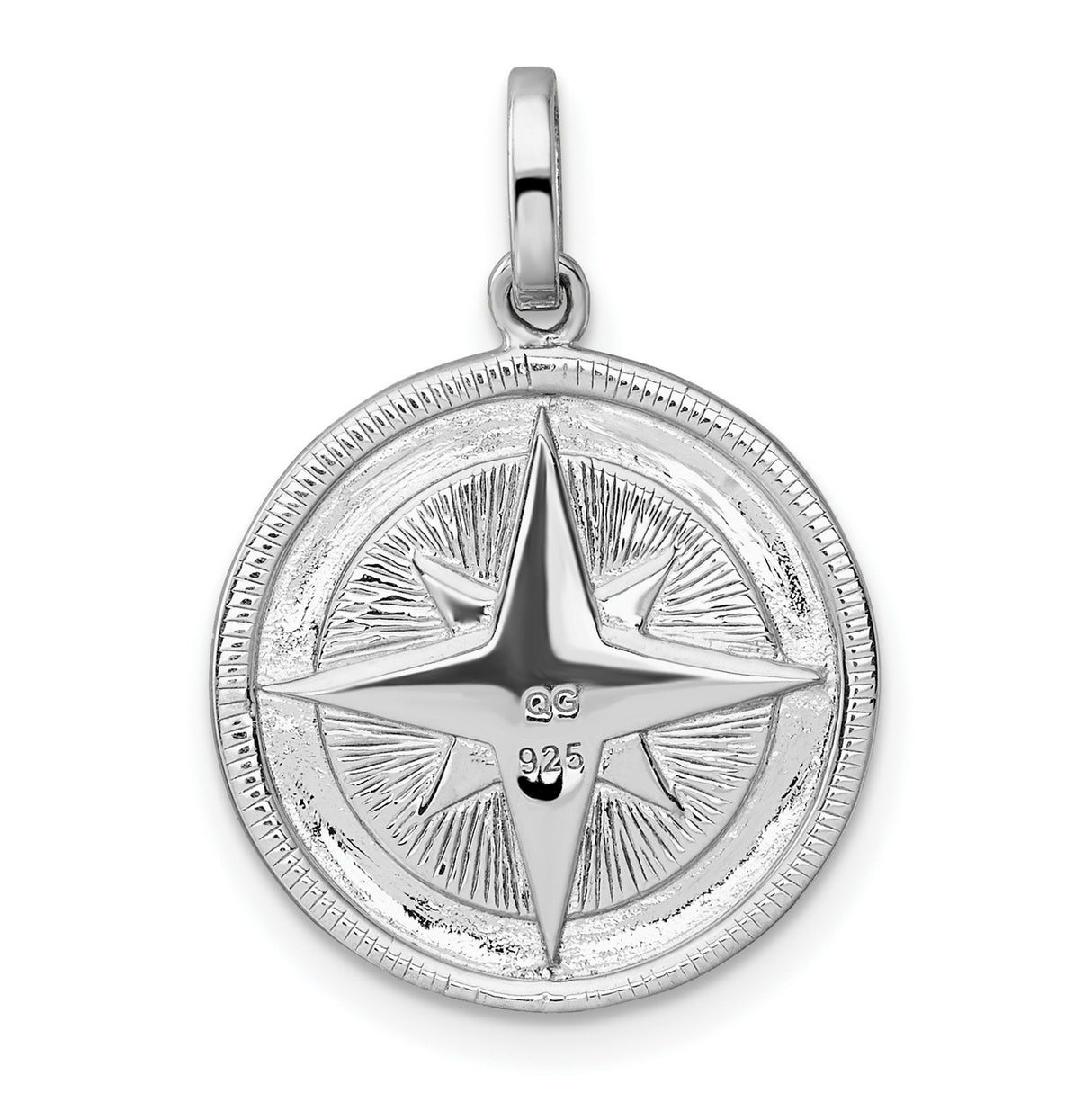 Sterling Silver Compass Rose Pendant with Cubic Zirconia, Nautical Star Design