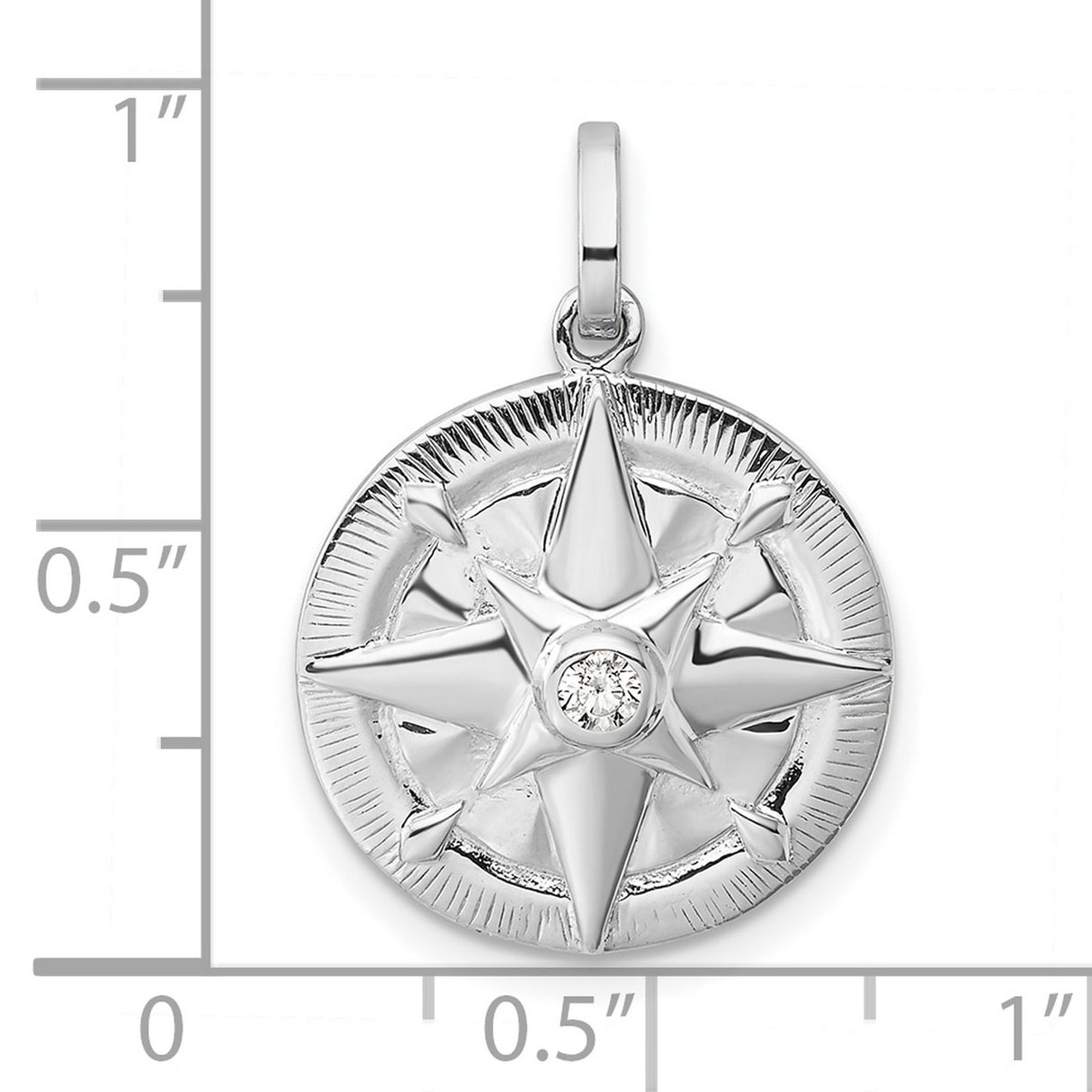 Sterling Silver Compass Rose Pendant with Cubic Zirconia, Nautical Star Design