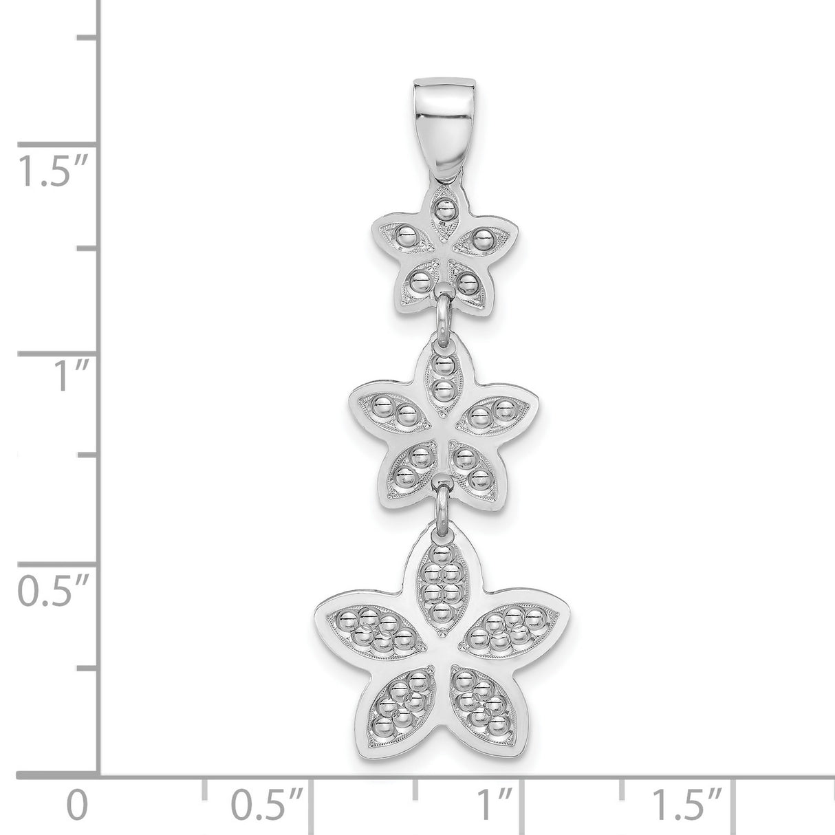 Sterling Silver Pendant with Three Cascading Five-Petal Floral Design for Women